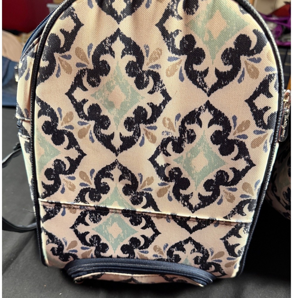 Thirty-One Away We Go Roller Bag Navy Doodle Diamond Rolling Duffel Luggage - Picture 3 of 15